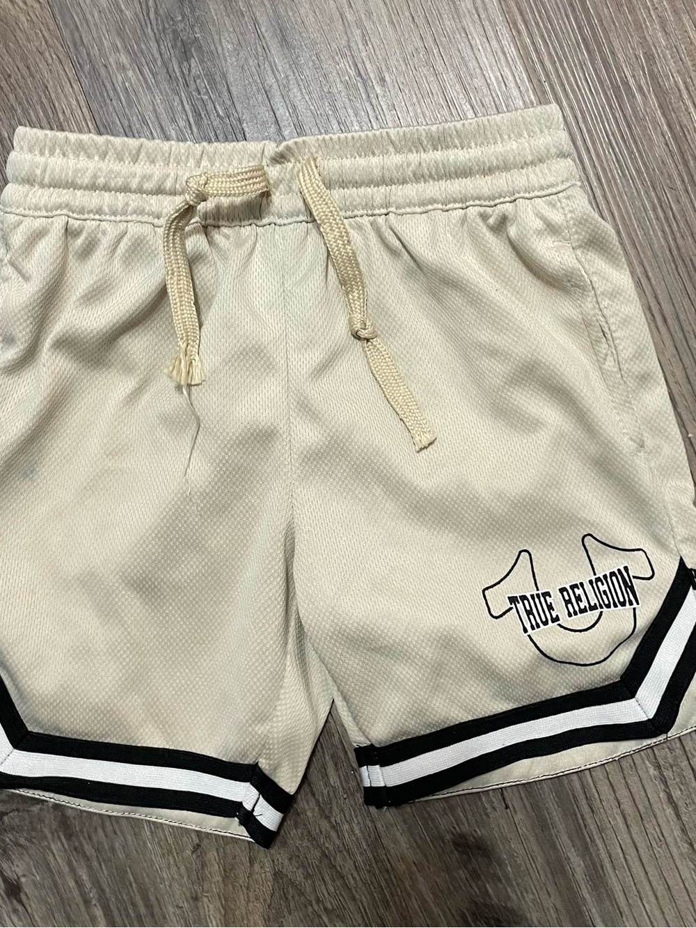 True Religion Kids Cream Shorts with Black & White Trim 4T